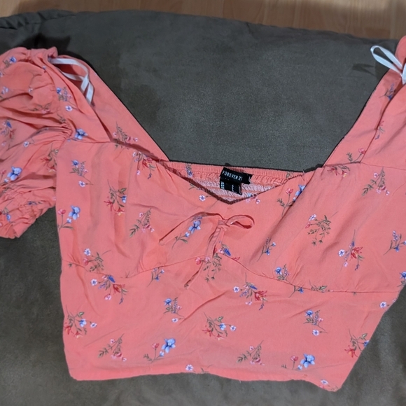 Floral Puff Sleeve Top - Coral - Picture 5 of 6